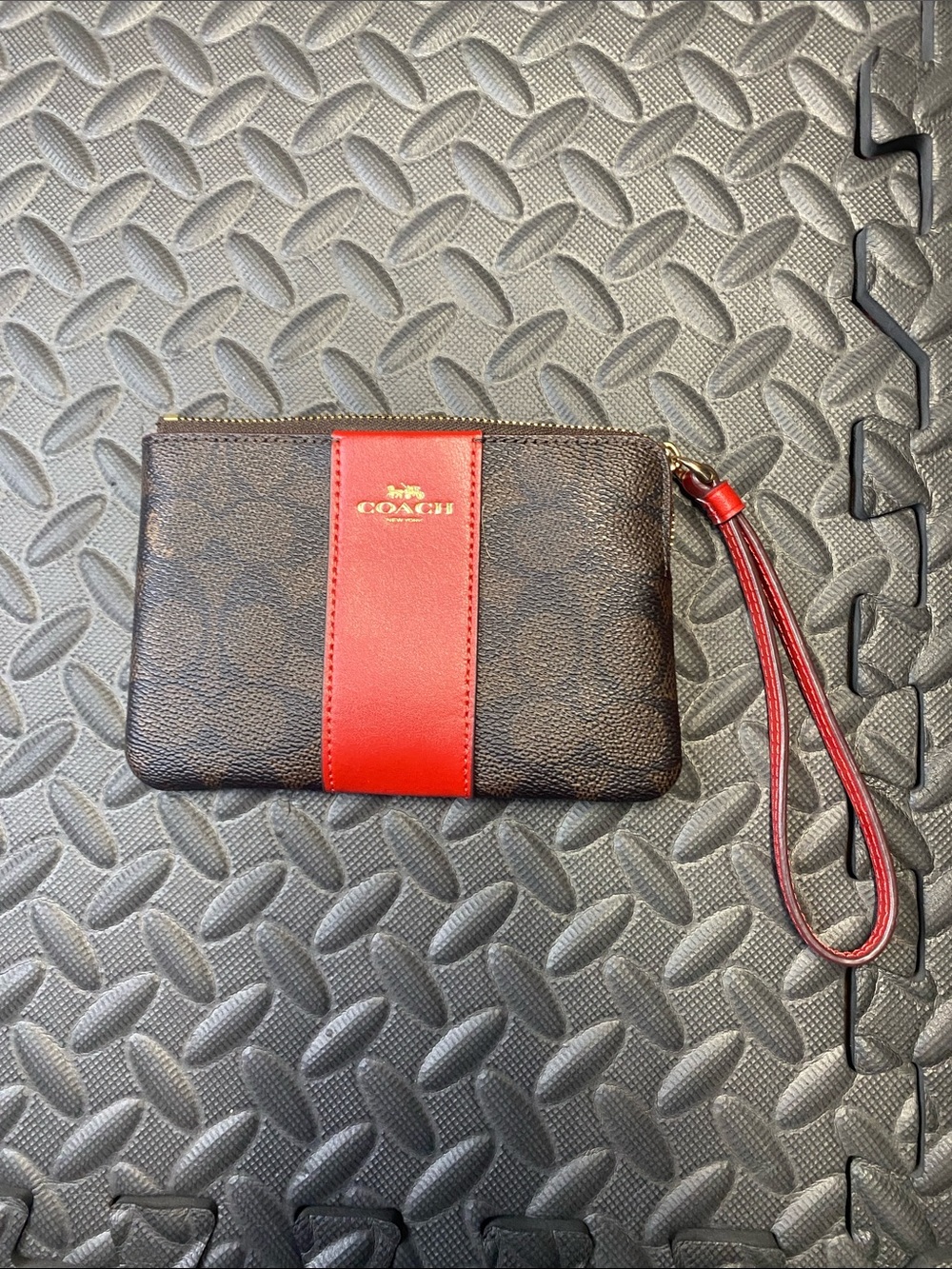COACH Brown Signature PVC & leather Corner zip purse